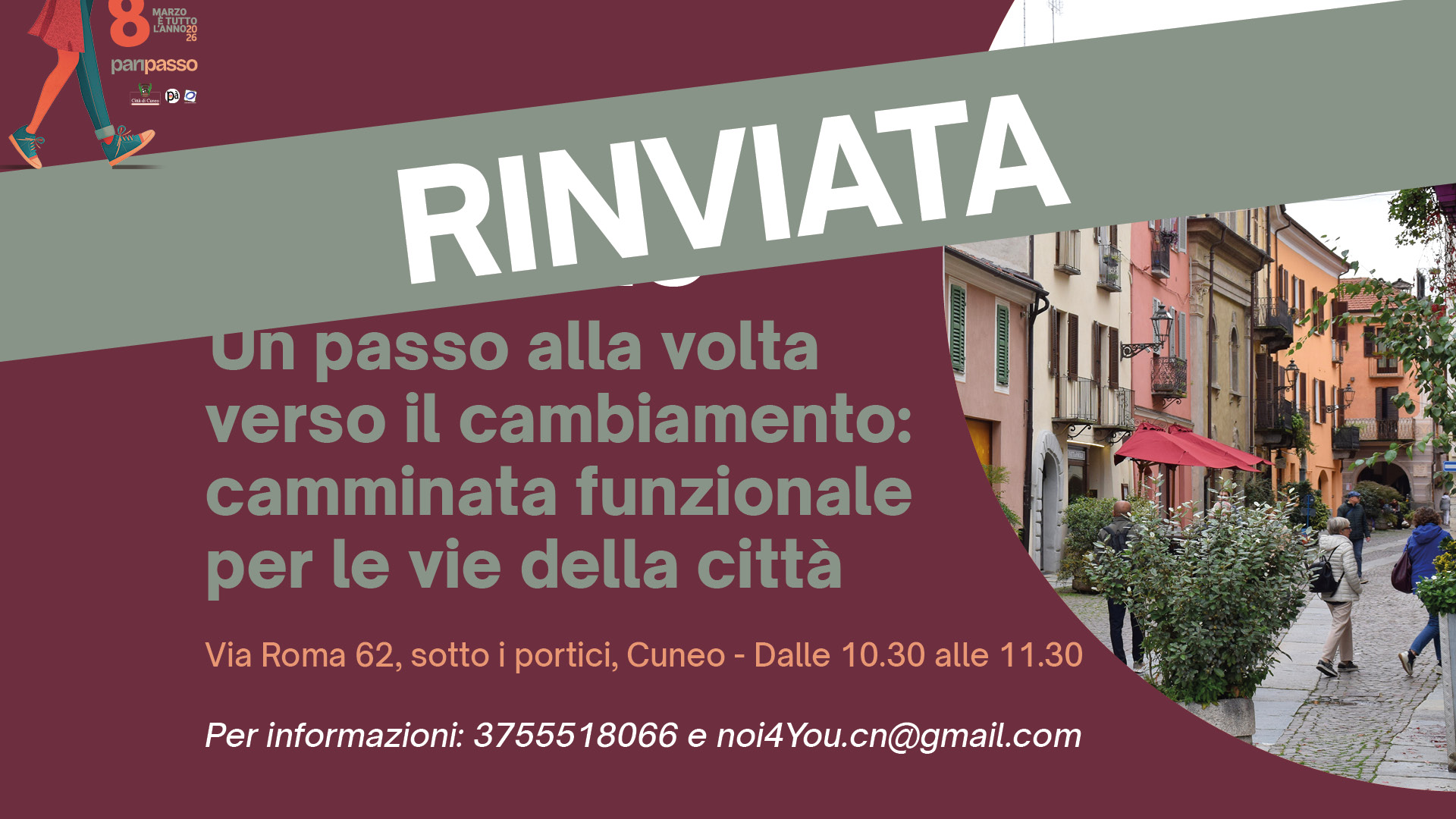 RINVIATA – Un passo alla volta verso il cambiamento: camminata funzionale per le vie della città